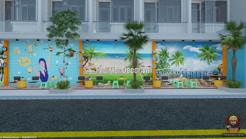Mẫu dán tường 3D quán Kem phong cảnh Biển mát mẻ, dễ chịu Mẫu dán tường 3D quán Kem phong cảnh Biển mát mẻ, dễ chịu