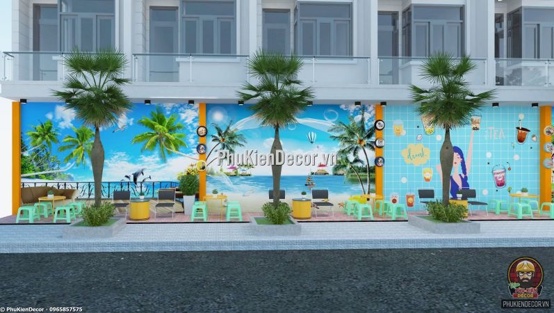 Mẫu dán tường 3D quán Kem phong cảnh Biển mát mẻ, dễ chịu Mẫu dán tường 3D quán Kem phong cảnh Biển mát mẻ, dễ chịu