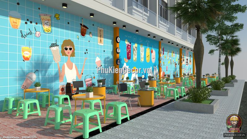 Mẫu dán tường 3D quán Kem phong cảnh Biển mát mẻ, dễ chịu Mẫu dán tường 3D quán Kem phong cảnh Biển mát mẻ, dễ chịu
