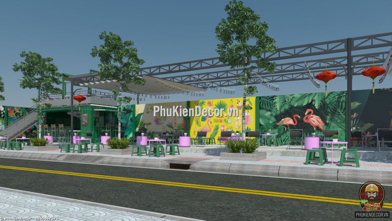 Mẫu dán tường 3D tiệm Kem phong cách tropical Nhiệt đới trang trí  Mẫu dán tường 3D tiệm Kem phong cách tropical Nhiệt đới trang trí