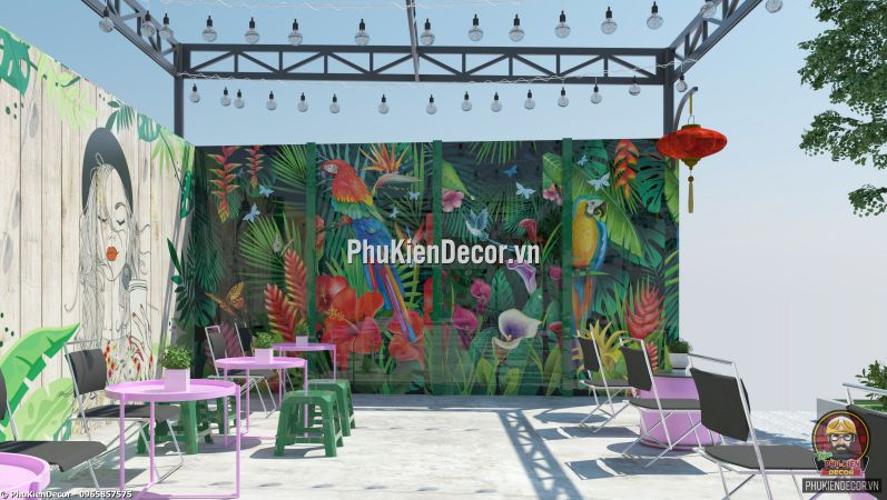 Mẫu dán tường 3D tiệm Kem phong cách tropical Nhiệt đới trang trí  Mẫu dán tường 3D tiệm Kem phong cách tropical Nhiệt đới trang trí