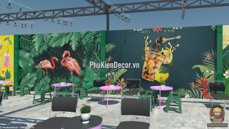 Mẫu dán tường 3D tiệm Kem phong cách tropical Nhiệt đới trang trí  Mẫu dán tường 3D tiệm Kem phong cách tropical Nhiệt đới trang trí
