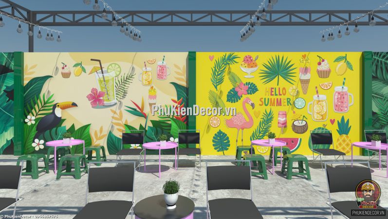 Mẫu dán tường 3D tiệm Kem phong cách tropical Nhiệt đới trang trí  Mẫu dán tường 3D tiệm Kem phong cách tropical Nhiệt đới trang trí