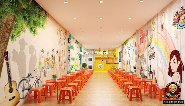 Tranh dán tường trang trí quán ăn vặt tuổi Teen Tranh dán tường trang trí quán ăn vặt tuổi Teen