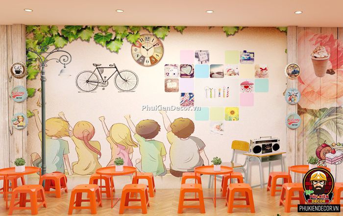 Mẫu tranh dán tường trang trí quán ăn vặt tuổi Teen Mẫu tranh dán tường trang trí quán ăn vặt tuổi Teen