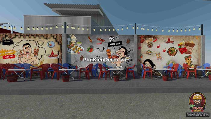 Tranh dán tường trang trí quán Xiên Nướng, Lẩu vui nhộn, hài hước Tranh dán tường trang trí quán Xiên Nướng, Lẩu vui nhộn, hài hước