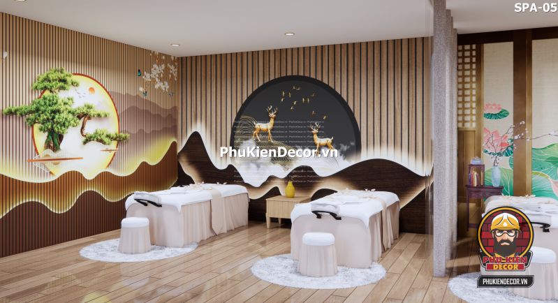 Tranh dán tường spa sang trọng với họa tiết Lam sóng Tranh dán tường spa sang trọng với họa tiết Lam sóng