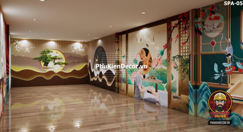 Tranh dán tường lam sóng trang trí spa Tranh dán tường lam sóng trang trí spa