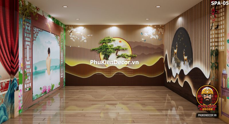 Tranh dán tường spa sang trọng với họa tiết Lam sóng Tranh dán tường spa sang trọng với họa tiết Lam sóng