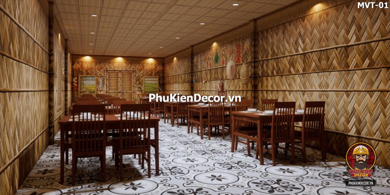 Tranh dán tường 3D tre nứa lá Tranh dán tường 3D tre nứa lá