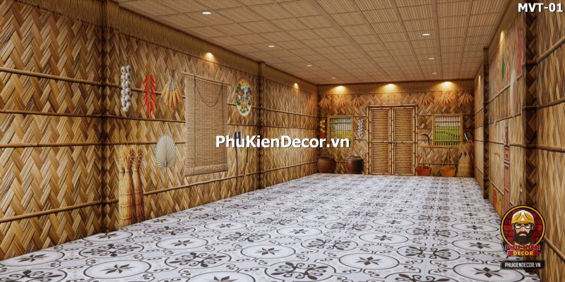 Tranh dán tường tre vàng trang trí quán ăn Tranh dán tường tre vàng trang trí quán ăn