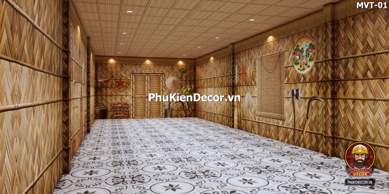 Tranh dán tường tre nứa lá trong quán trà Tranh dán tường tre nứa lá trong quán trà