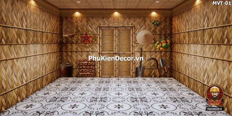 Tranh dán tường tre nứa lá trong quán trà Tranh dán tường tre nứa lá trong quán trà