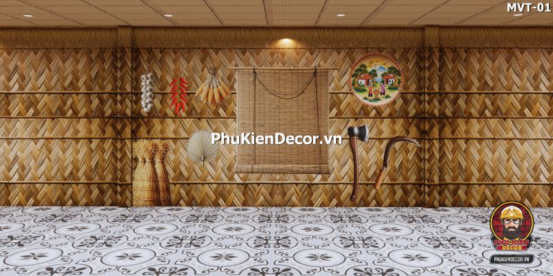Tranh dán tường 3D tre nứa lá Tranh dán tường 3D tre nứa lá