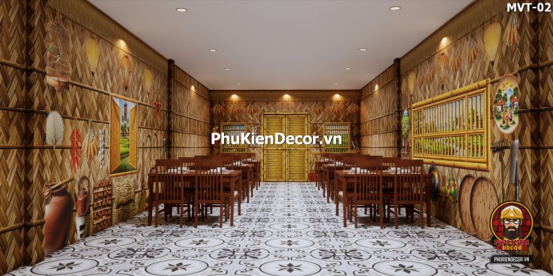 Tranh dán tường tre vàng trang trí quán ăn Tranh dán tường tre vàng trang trí quán ăn