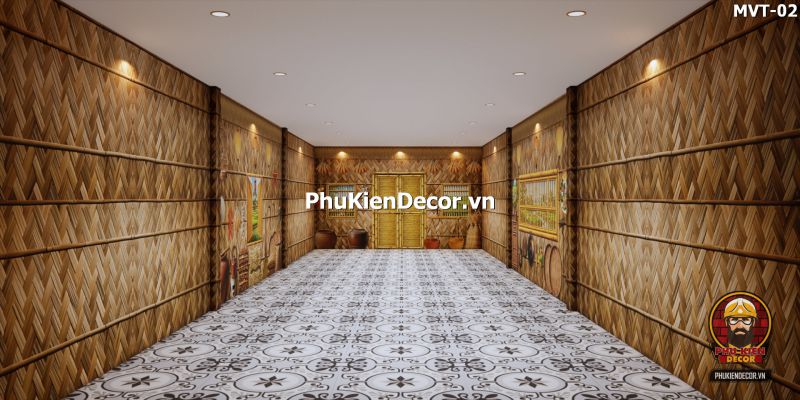 Tranh dán tường tre vàng cho quán ăn truyền thống Tranh dán tường tre vàng cho quán ăn truyền thống