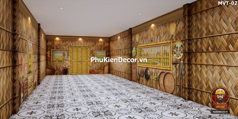 Tranh dán tường tre vàng trang trí quán ăn Tranh dán tường tre vàng trang trí quán ăn