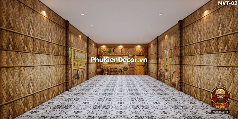 Trang trí nhà hàng phong cách đồng quê với tranh tre vàng Trang trí nhà hàng phong cách đồng quê với tranh tre vàng