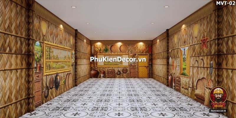 Tranh dán tường tre nứa lá phong cách làng quê Tranh dán tường tre nứa lá phong cách làng quê