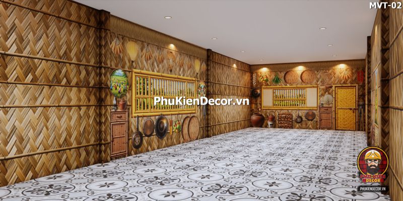 Tranh dán tường tre nứa lá trong quán trà Tranh dán tường tre nứa lá trong quán trà