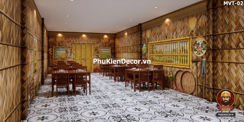 Tranh dán tường tre vàng trang trí quán ăn Tranh dán tường tre vàng trang trí quán ăn