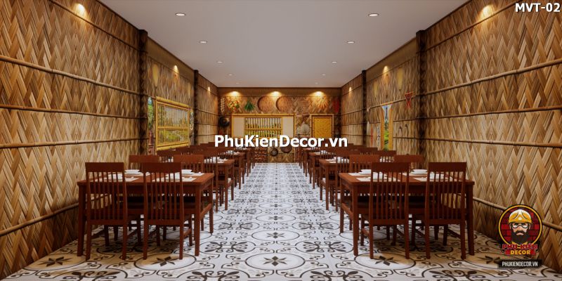 Trang trí quán ăn với tranh tre nứa lá Trang trí quán ăn với tranh tre nứa lá