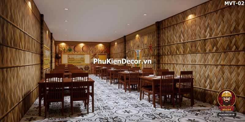 Trang trí quán ăn với tranh tre nứa lá Trang trí quán ăn với tranh tre nứa lá