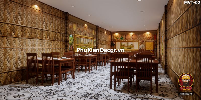 Trang trí quán ăn với tranh tre nứa lá Trang trí quán ăn với tranh tre nứa lá