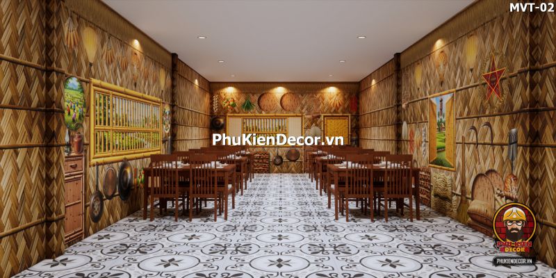 Tranh dán tường tre nứa lá phong cách làng quê Tranh dán tường tre nứa lá phong cách làng quê