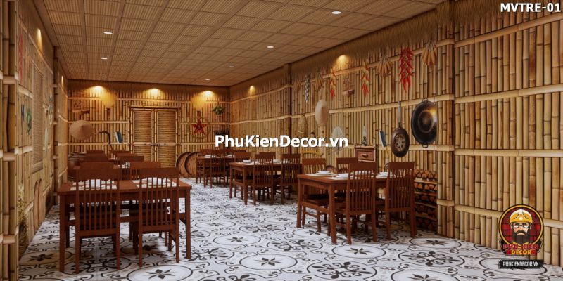Trang trí quán ăn với tranh tre nứa lá Trang trí quán ăn với tranh tre nứa lá