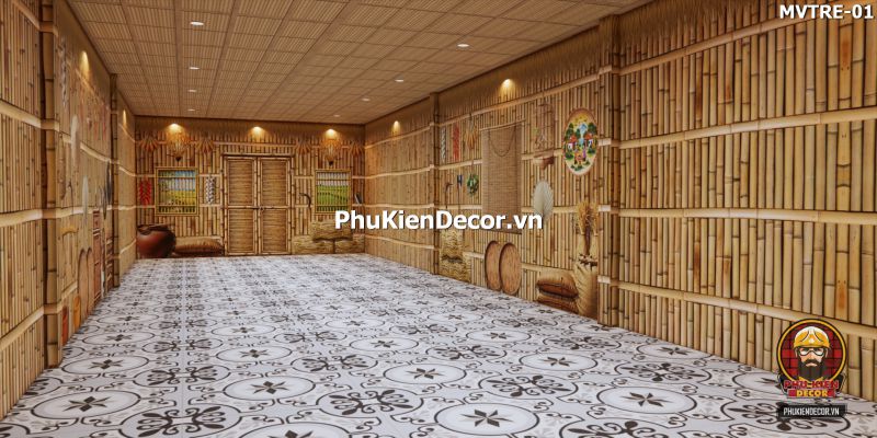 Tranh dán tường tre nứa lá trang trí quán ăn Tranh dán tường tre nứa lá trang trí quán ăn