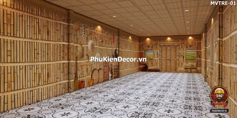 Trang trí quán ăn với tranh tre nứa lá Trang trí quán ăn với tranh tre nứa lá