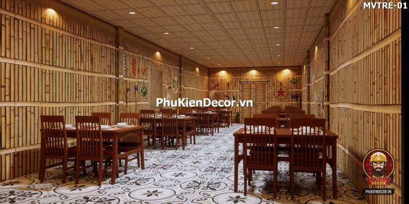 Tranh dán tường 3D tre vàng trang trí quán ăn, nhà hàng Tranh dán tường 3D tre vàng trang trí quán ăn, nhà hàng