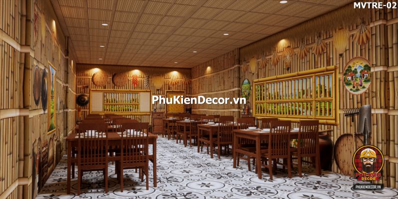 Tranh dán tường 3D tre vàng Tranh dán tường 3D tre vàng