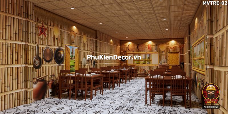 Tranh dán tường 3D tre vàng Tranh dán tường 3D tre vàng