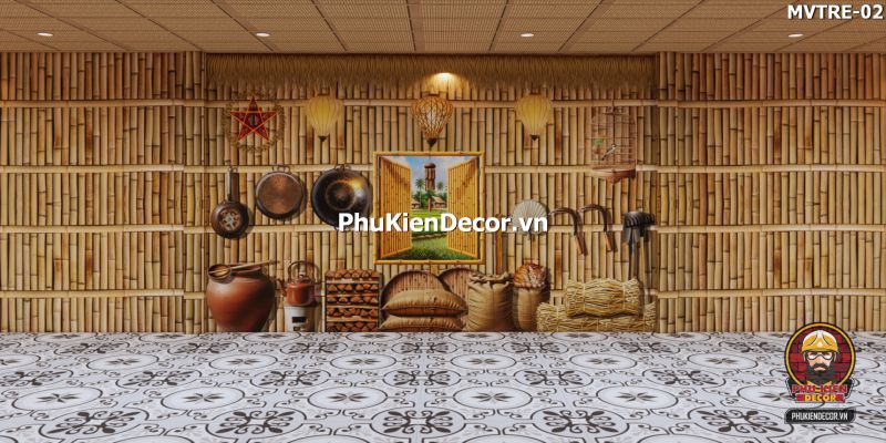 Tranh dán tường 3D tre vàng dùng cho quán ăn Tranh dán tường 3D tre vàng dùng cho quán ăn