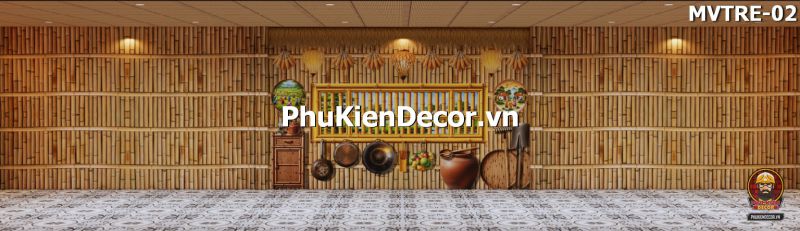 Tranh dán tường 3D tre vàng dùng cho quán ăn Tranh dán tường 3D tre vàng dùng cho quán ăn