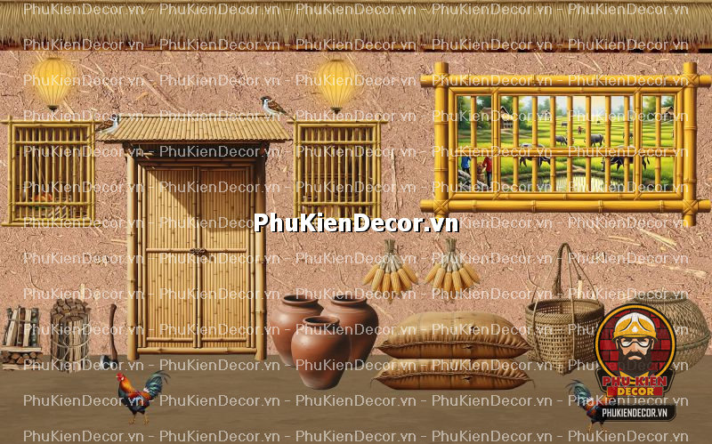 Mẫu thiết kế quán ăn dân dã sử dụng tranh dán tường vách đất đá Mẫu thiết kế quán ăn dân dã sử dụng tranh dán tường vách đất đá