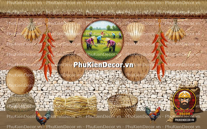 Tranh dán tường quán nhà hàng phong cách đồng quê Tranh dán tường quán nhà hàng phong cách đồng quê