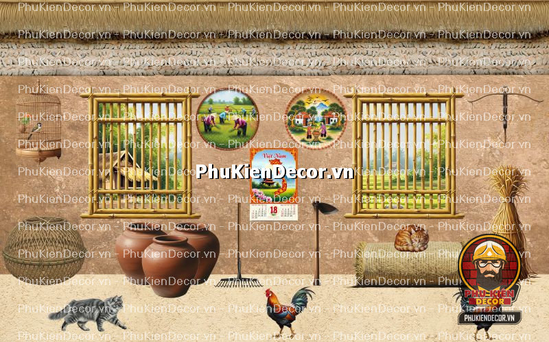 Mẫu thiết kế quán ăn dân dã sử dụng tranh dán tường vách đất đá Mẫu thiết kế quán ăn dân dã sử dụng tranh dán tường vách đất đá