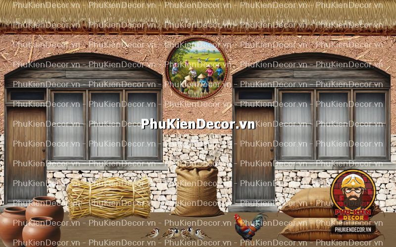 Mẫu thiết kế quán ăn dân dã sử dụng tranh dán tường vách đất đá Mẫu thiết kế quán ăn dân dã sử dụng tranh dán tường vách đất đá