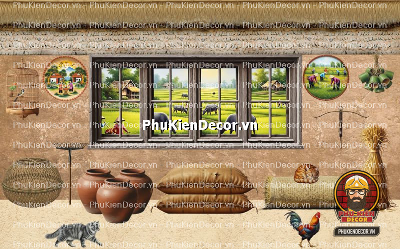 Mẫu thiết kế quán ăn dân dã sử dụng tranh dán tường vách đất đá Mẫu thiết kế quán ăn dân dã sử dụng tranh dán tường vách đất đá