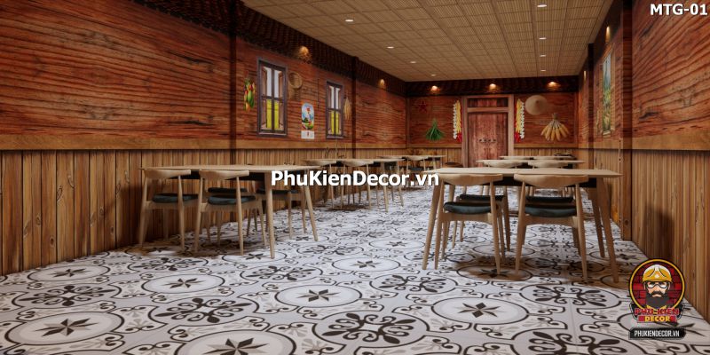 Trang trí quán ăn bằng tranh vách gỗ cũ Trang trí quán ăn bằng tranh vách gỗ cũ