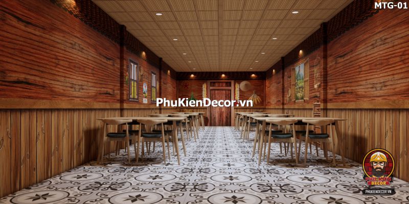 Trang trí quán ăn bằng tranh vách gỗ cũ Trang trí quán ăn bằng tranh vách gỗ cũ