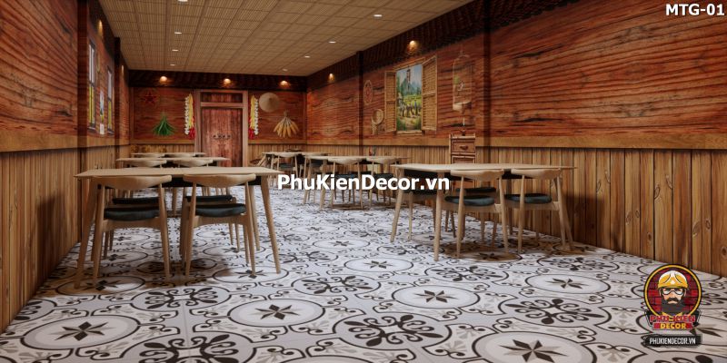 Trang trí quán ăn bằng tranh vách gỗ cũ Trang trí quán ăn bằng tranh vách gỗ cũ