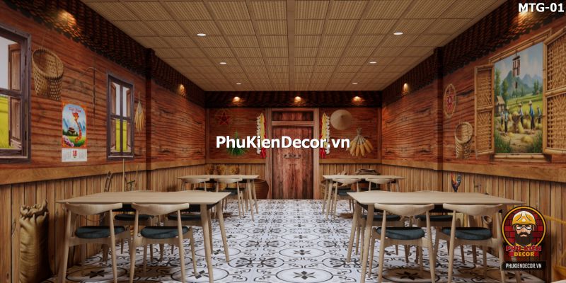 Trang trí quán ăn bằng tranh vách gỗ cũ Trang trí quán ăn bằng tranh vách gỗ cũ