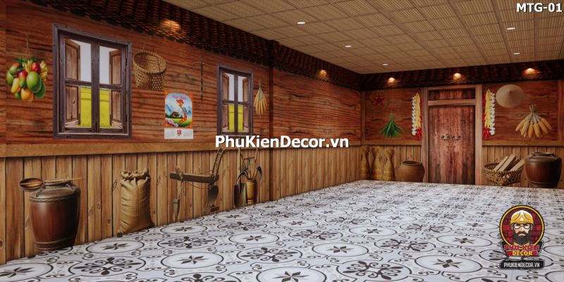 Trang trí quán ăn bằng tranh vTrang trí quán ăn bằng tranh tường 3D vách gỗ cũách gỗ cũ Trang trí quán ăn bằng tranh tường 3D vách gỗ cũ