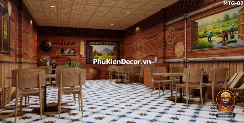 Trang trí quán ăn bằng tranh vách gỗ cũ Trang trí quán ăn bằng tranh vách gỗ cũ