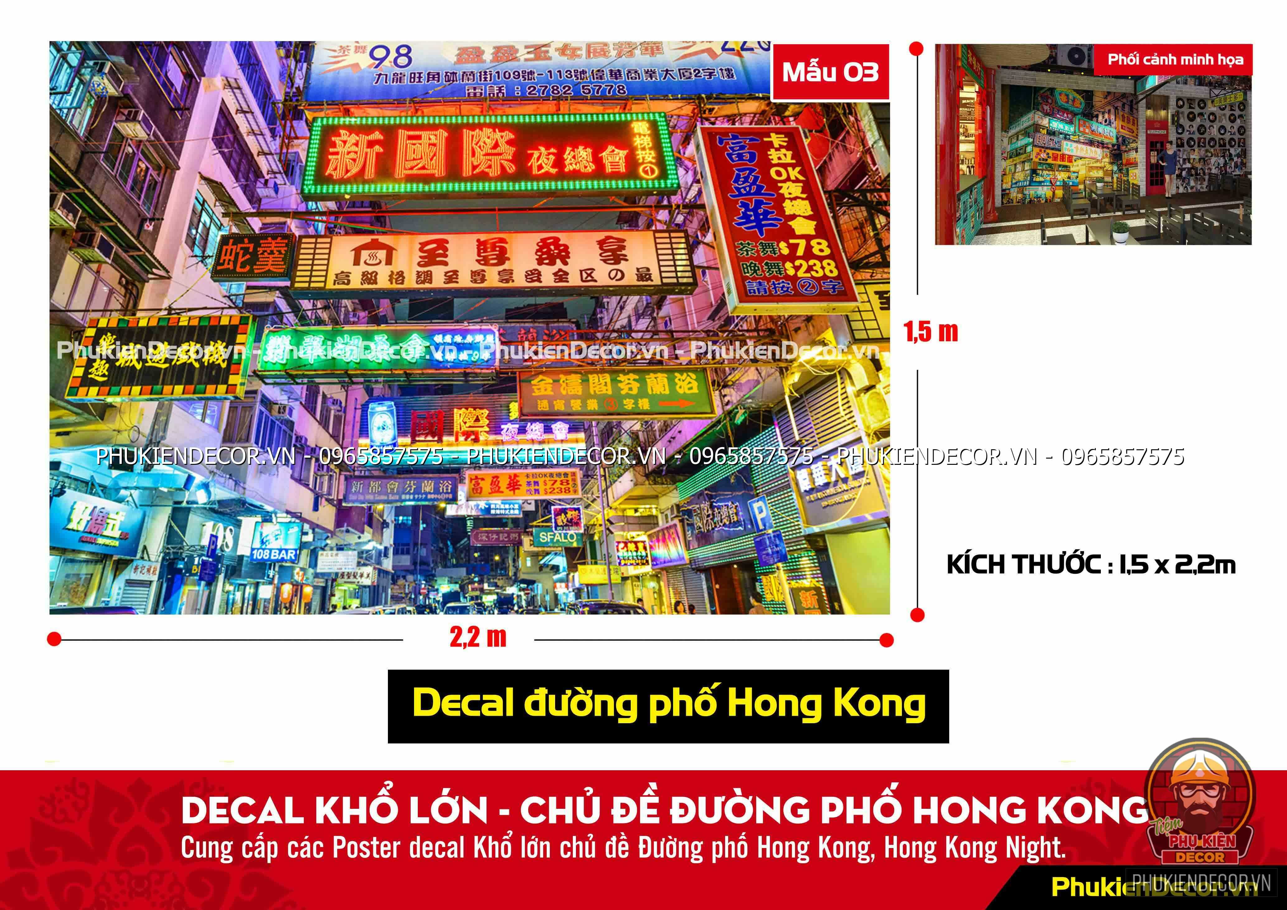 Tranh Decal Dán Tường Hàng Quán Cửa Tiệm Kiểu Hong Kong