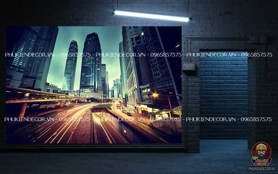 Tranh decal dán tường có chiều sâu 3D thành phố Hồng Kong hiện đại Tranh decal dán tường có chiều sâu 3D thành phố Hồng Kong hiện đại